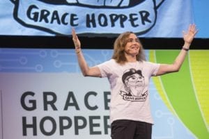 Ana Pinczuk at GHC 16 at the Wednesday Keynote in the Toyota Center