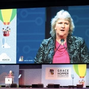 Rebecca Parsons at the GHC 16 Wednesday Keynote in the Toyota Center