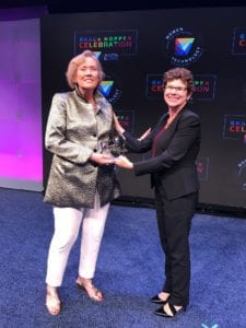 Fran Berman, Chair of the AnitaB.org Board of Trustees, presents Telle Whitney with her Lifetime Achievement Award
