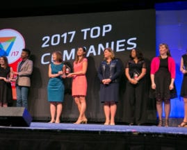 Representatives from our four winning companies accept their awards on the main stage for the 2017 Top Companies for Women Technologists program