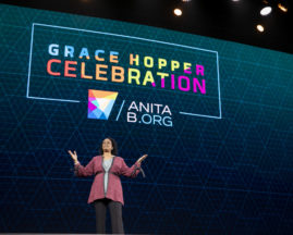 Brenda Darden Wilkerson stands on the main stage at the GHC 19 Opening Keynote